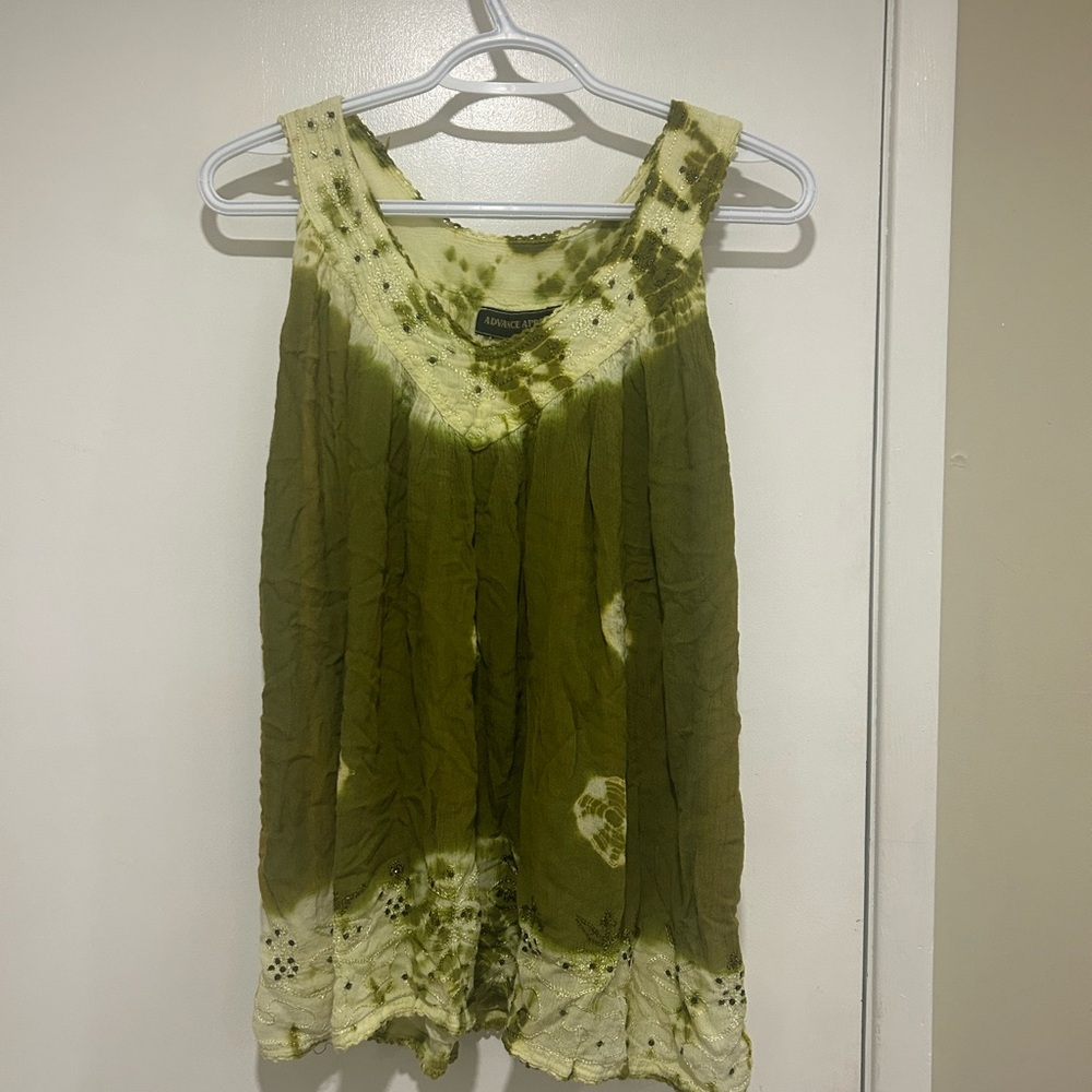 Advance Apparels Olive Tie-Dye Tank Top